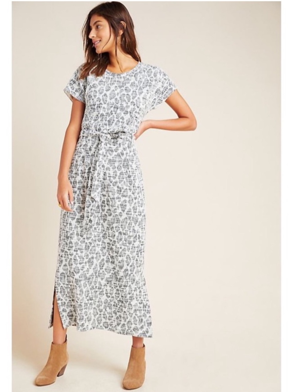 Dolan Left Coast Collection Animal Print Midi Dress Cap Sleeve Belted Size Small